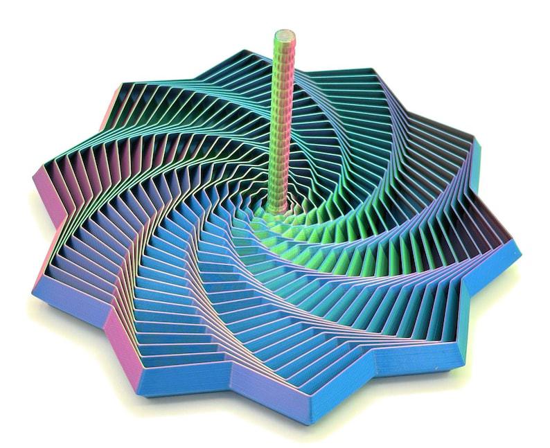 Fidget Star with Handle: Hypnotic Visual & Sound Stress Relief Spinner, 3D Printed Desk Toy