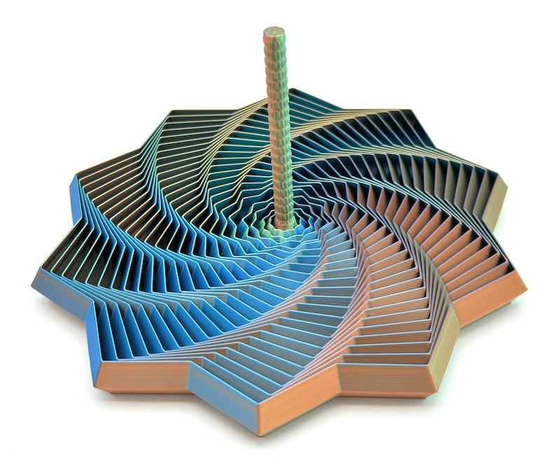 Fidget Star with Handle: Hypnotic Visual & Sound Stress Relief Spinner, 3D Printed Desk Toy